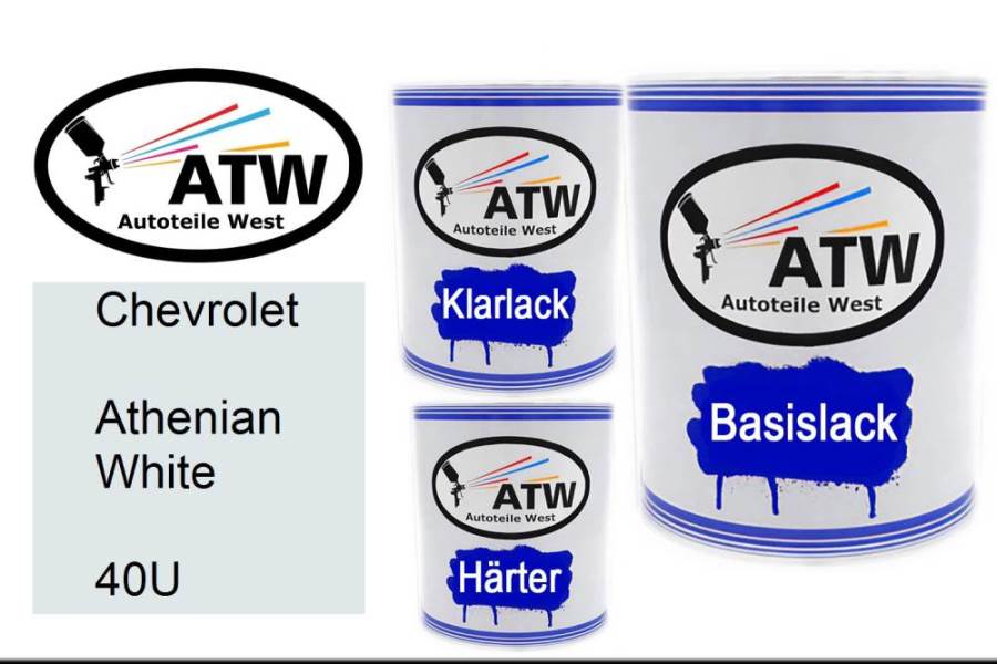 Chevrolet, Athenian White, 40U: 1L Lackdose + 1L Klarlack + 500ml Härter - Set, von ATW Autoteile West.